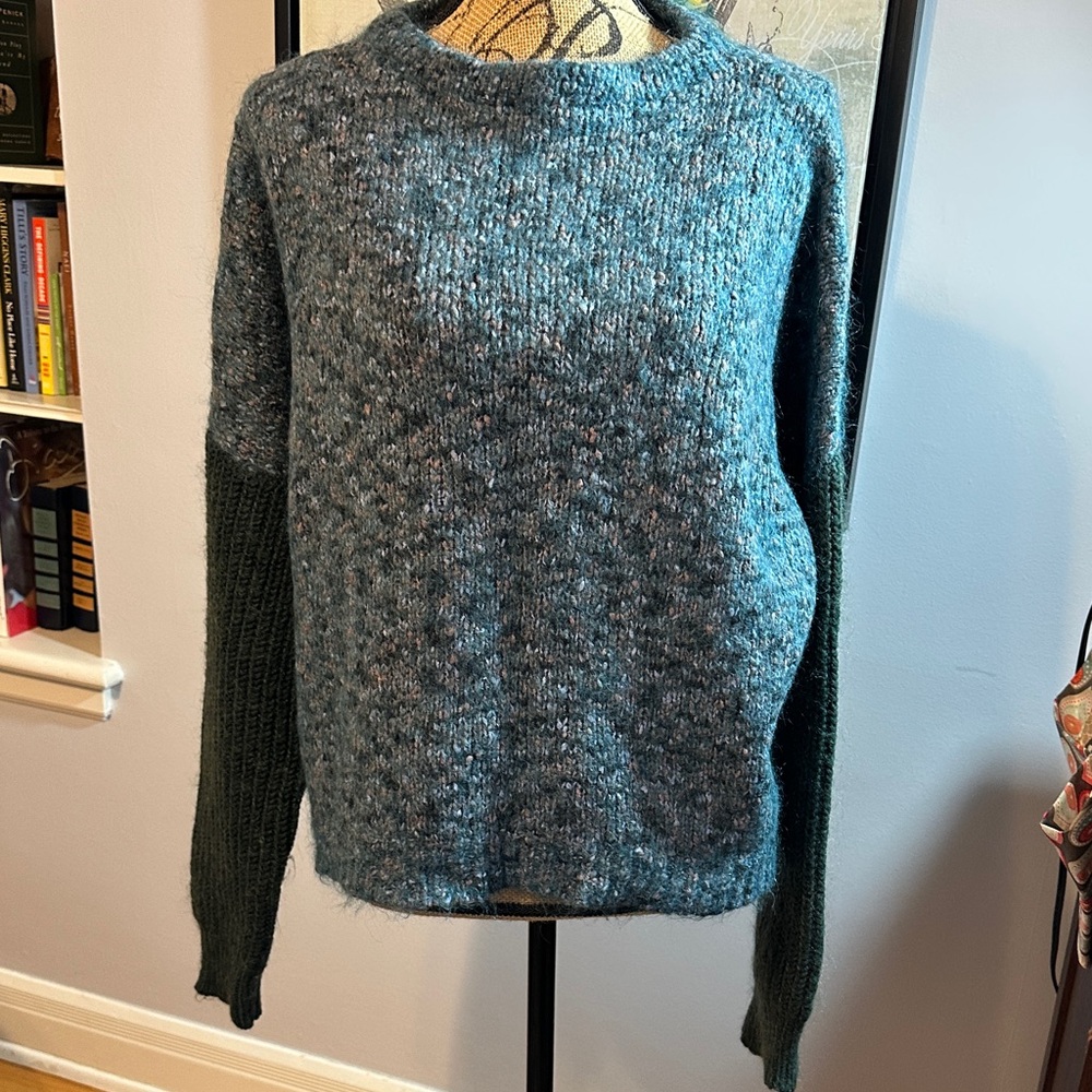 Anthropology SI-IAE Cozy Blue and Green cotton/mohair/wool/cashmere/poly Sweater